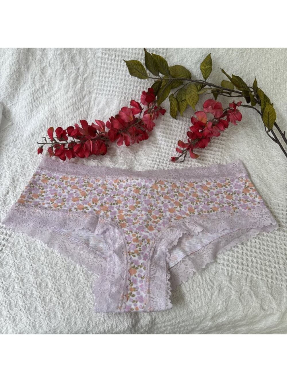 PINK VICTORIA'S SECRET XL PURPLE ORANGE CHEEKY LACE COTTON FLORAL PANTIES NWT